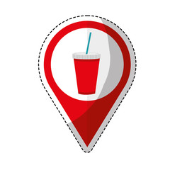 pin with soda drink disposable cup with straw icon over white background. colorful design. vector illustration
