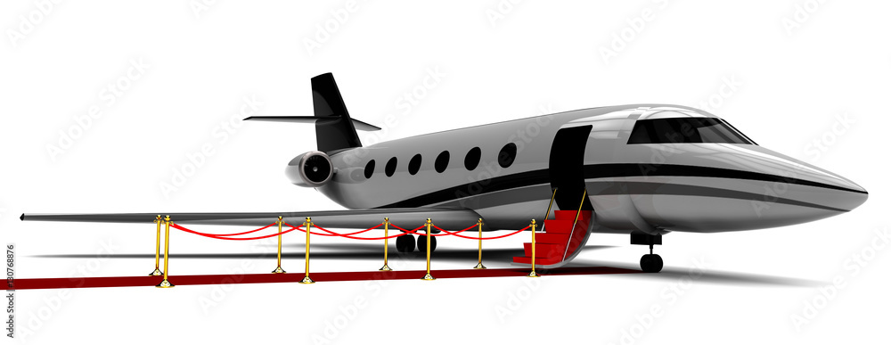 Aufkleber private jet with red carpet / 3d render image representing an private jet with a red carpet