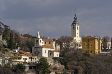 Fototapeta na wymiar Church of Our Lady of Trsat and church of St George, town Rijeka, Croatia