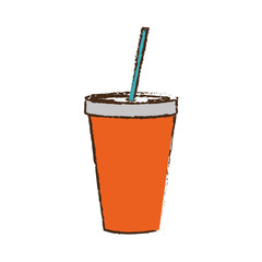 soda drink disposable cup with straw icon over white background. colorful design. vector illustration