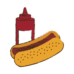 ketchup bottle and hot dog icon over white background. colorful design. vector illustration