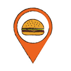 pin with hamburger icon over white background. colorful design. vector illustration