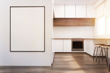Fototapeta premium White kitchen with poster, toned