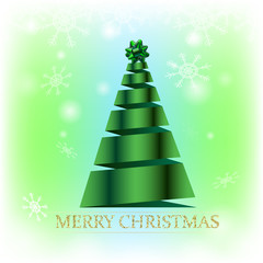 Naklejka premium Christmas card with creative christmas tree and text pattern on green background with snowflakes