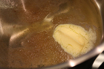 melting butter and sugar in a hot pan