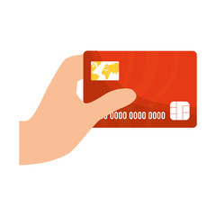 hand holds red credit card bank vector illustration eps 10