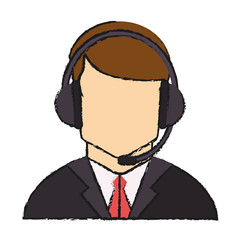 Operator man with headphone icon. Call center and technical service theme. Isolated design. Vector illustration