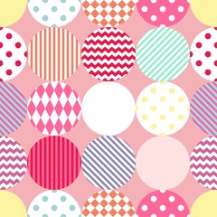 Tile vector pattern with polka dots on pastel pink background