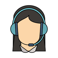 Operator woman with headphone icon. Call center and technical service theme. Isolated design. Vector illustration