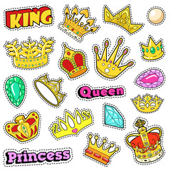 Crowns Golden Decorative Elements for Scrapbook, Stickers, Patches, Badges. Vector Doodle © Pavlo Syvak