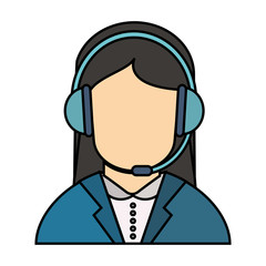 Operator woman with headphone icon. Call center and technical service theme. Isolated design. Vector illustration