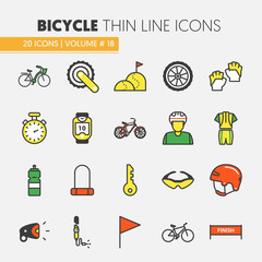 Bicycle and Biking Thin Line Vector Icons Set with Bike and Cyclist