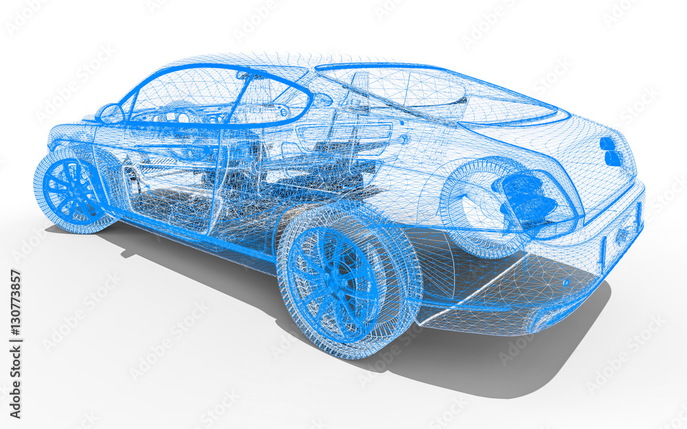 Poster wire frame car / 3d render image representing an car in wire frame