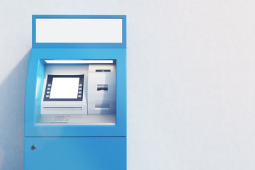 Close up of blue ATM machine