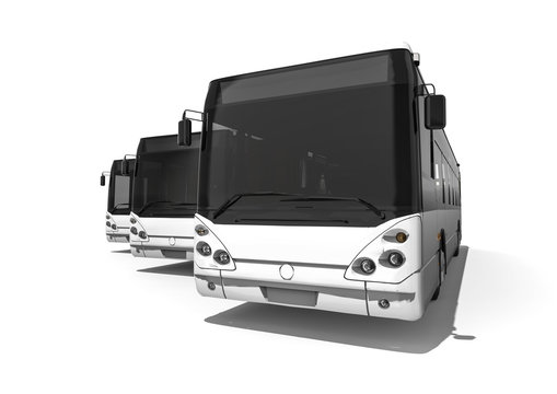 a fleet of buses / 3D render representing a fleet of buses