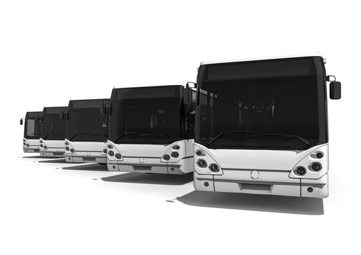 a fleet of buses / 3D render representing a fleet of buses
