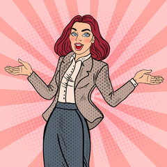 Pop Art Excited Happy Business Woman. Vector illustration