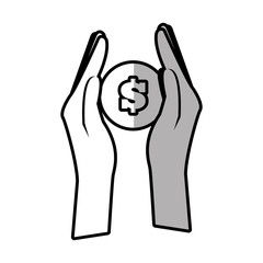hands holds coin money shadow vector illustration eps 10