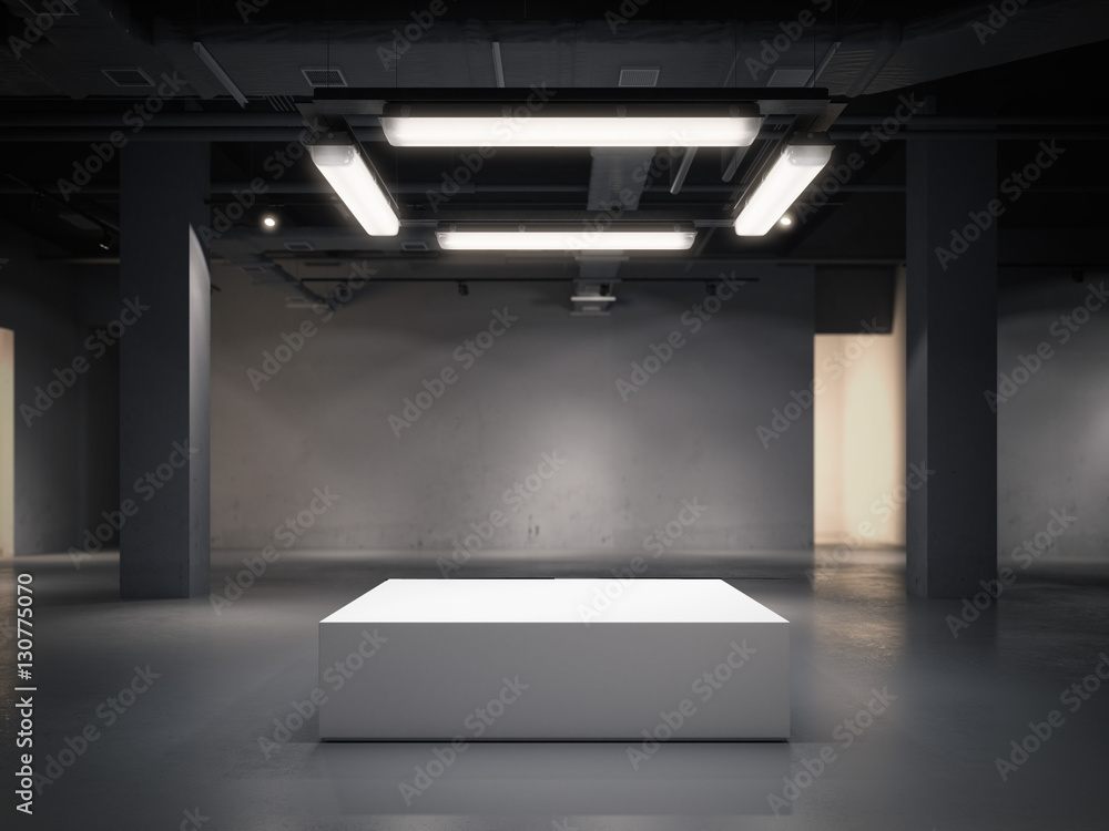 Poster modern gallery space with bright showcase. 3d rendering