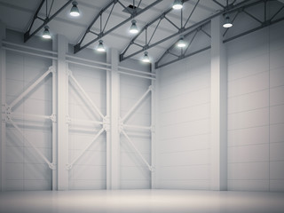 Bright hangar interior. 3d rendering