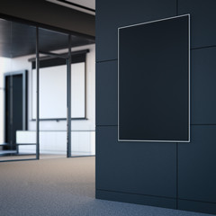 Empty black poster on the office wall. 3d rendering