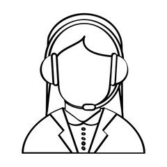 Operator woman with headphone icon. Call center and technical service theme. Isolated design. Vector illustration
