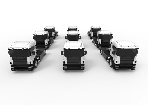 Trucks Fleet concept / 3D render image representing a fleet of trucks 