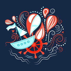 Vector illustration of sea life.