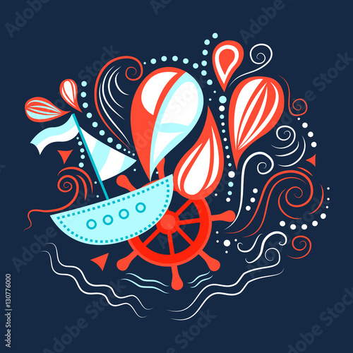 "Vector illustration of sea life." Stock image and royalty-free vector