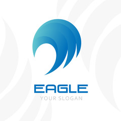 Abstract eagle logo. Vector template of blue falcon symbol.