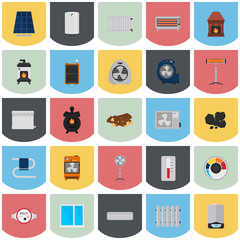 Heating and air conditioning devices color flat icons set