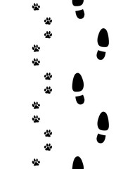 Prints of shoes and  paws of dog,seamless wallpaper