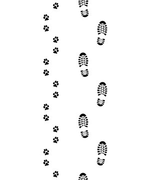 Prints of shoes and  paws of dog,seamless wallpaper