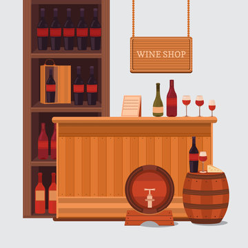 Illustration of a wine shop.
