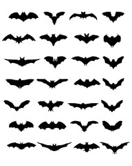 Fototapeta na wymiar Big set of black silhouettes of bats, vector
