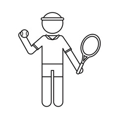  character player tennis and ball racket outline vector illustration eps 10