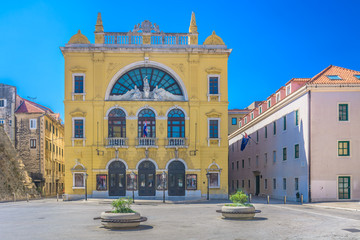Croatian National Theater Split. / View at old city center in colorful ancient town Split, Croatia Europe travel destination.