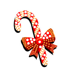 Caramel candy with bow and patterns on a white background.Merry