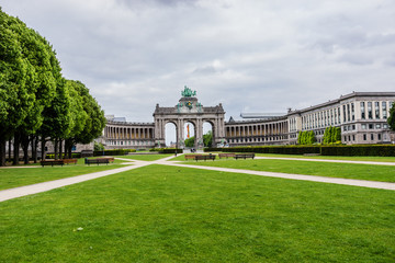 Triumphal arch (Arc de Triomphe) in Cinquantenaire park Brussels