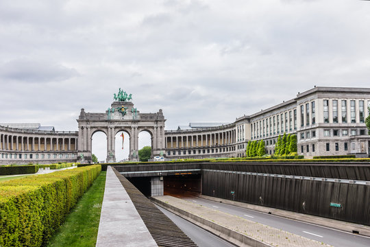 Triumphal arch (Arc de Triomphe) in Cinquantenaire park Brussels