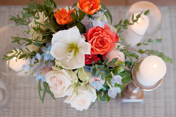 wedding decor with flowers. vintage picture with instagram filter