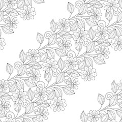 Vector Seamless Monochrome Floral Pattern