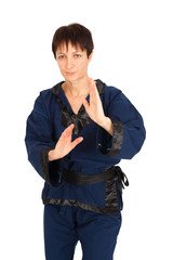 Fototapeta premium Beautiful woman doing different expressions in different sets of clothes: boxe