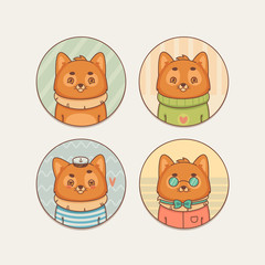 Stickers Set with Cute Cartoon Fox