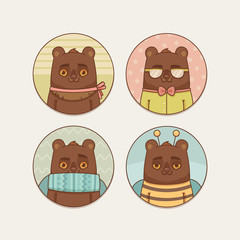 Stickers Set with Cute Cartoon Bear