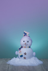 nice snowmen on wooden and green background