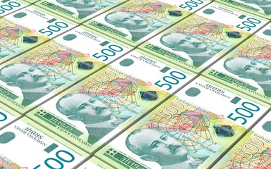 Serbian dinar bills stacks background. 3D illustration.