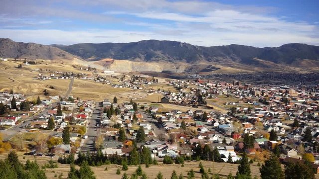 Downtown Butte Montana with winter setting in