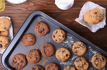 Freshly baked cookies on tray