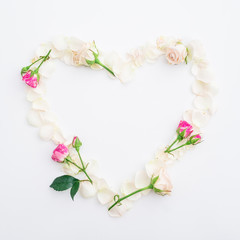 Heart of flowers. Flat lay, Top view